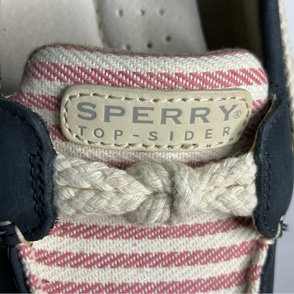 Sperry Top Siders Leather Canvas Boat Shoe Loafer Size 8M Fits Like 7.5M Navy - Picture 7 of 12